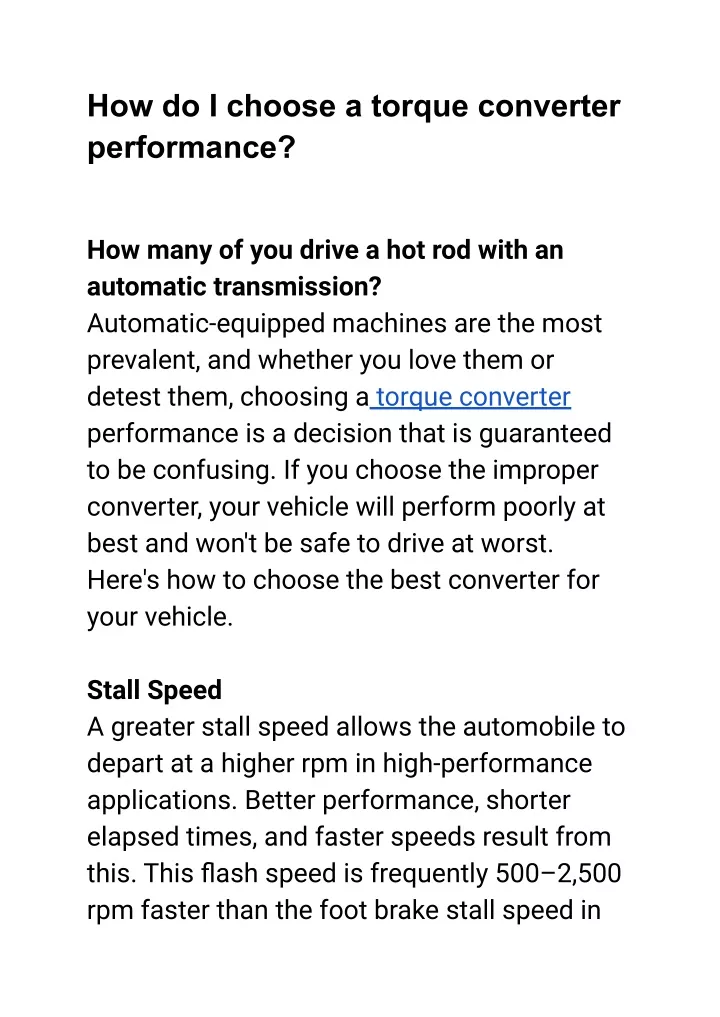 how do i choose a torque converter performance