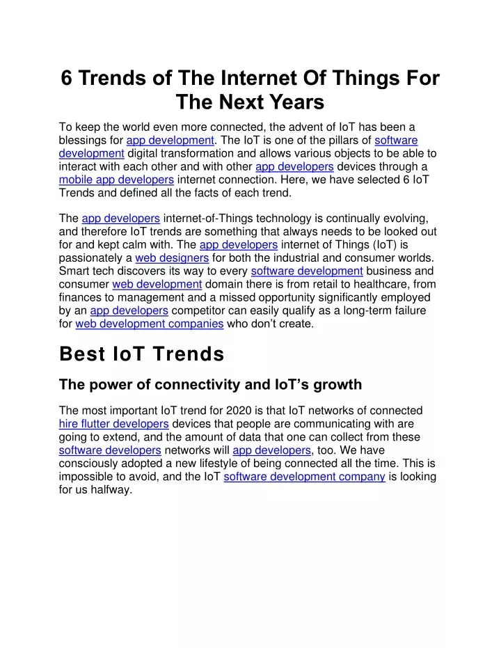 6 trends of the internet of things for the next