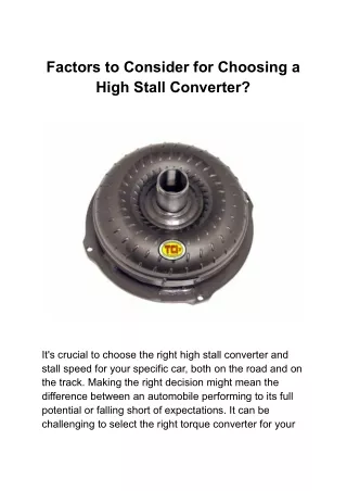 factors to consider for choosing a high stall
