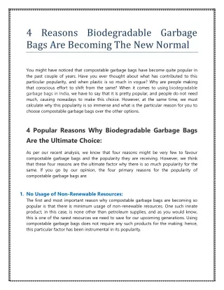 4 Reasons Biodegradable Garbage Bags Are Becoming The New Normal