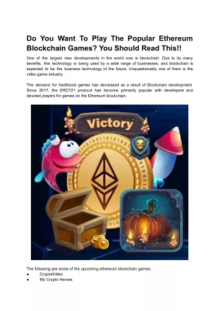 Do You Want To Play The Popular Ethereum Blockchain Games_ You Should Read This!!