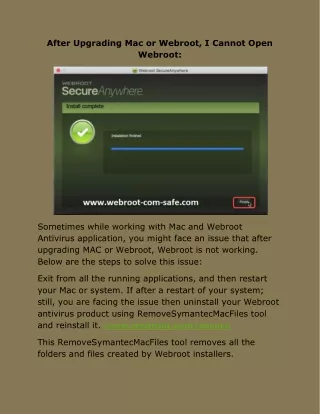 after upgrading mac or webroot i cannot open