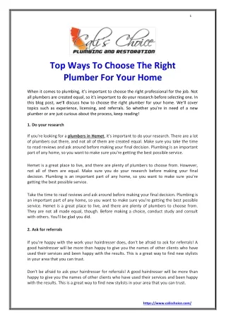 TOP WAYS TO CHOOSE THE RIGHT PLUMBER FOR YOUR HOME