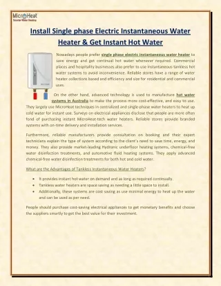 install single phase electric instantaneous water