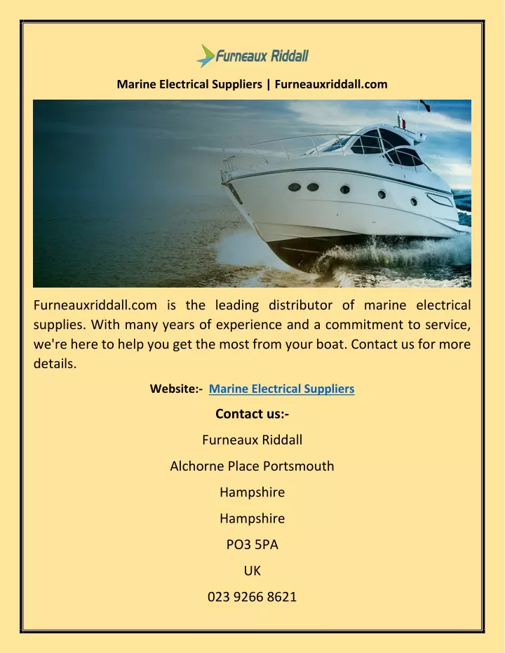 marine electrical suppliers furneauxriddall com