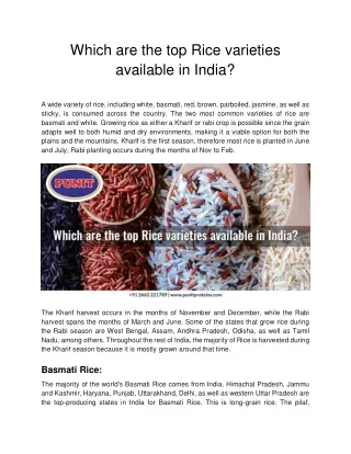 Which are the top Rice varieties available in India?