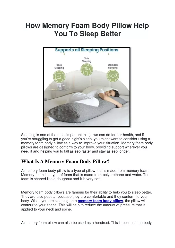how memory foam body pillow help you to sleep better