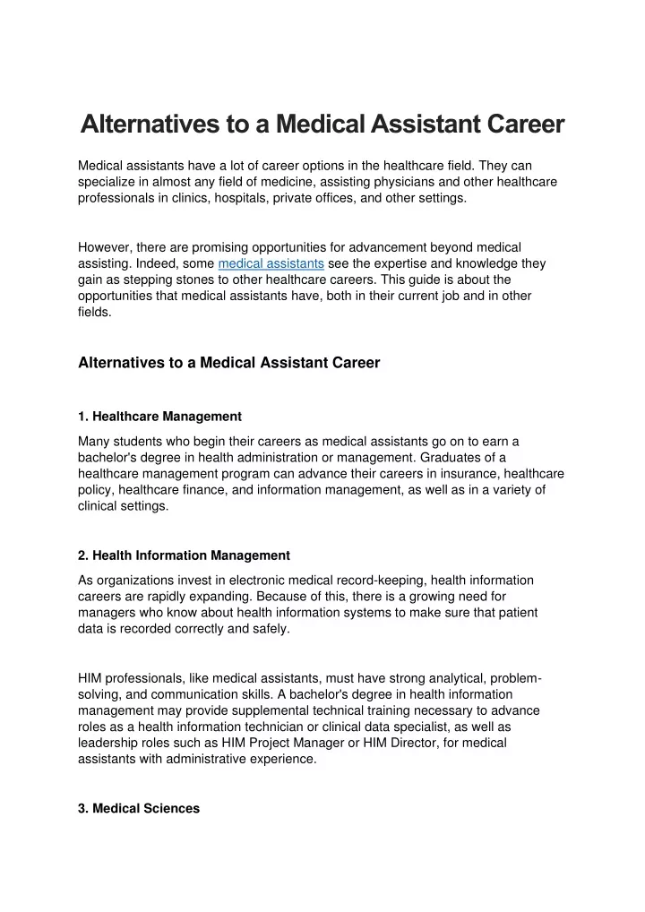 alternatives to a medical assistant career