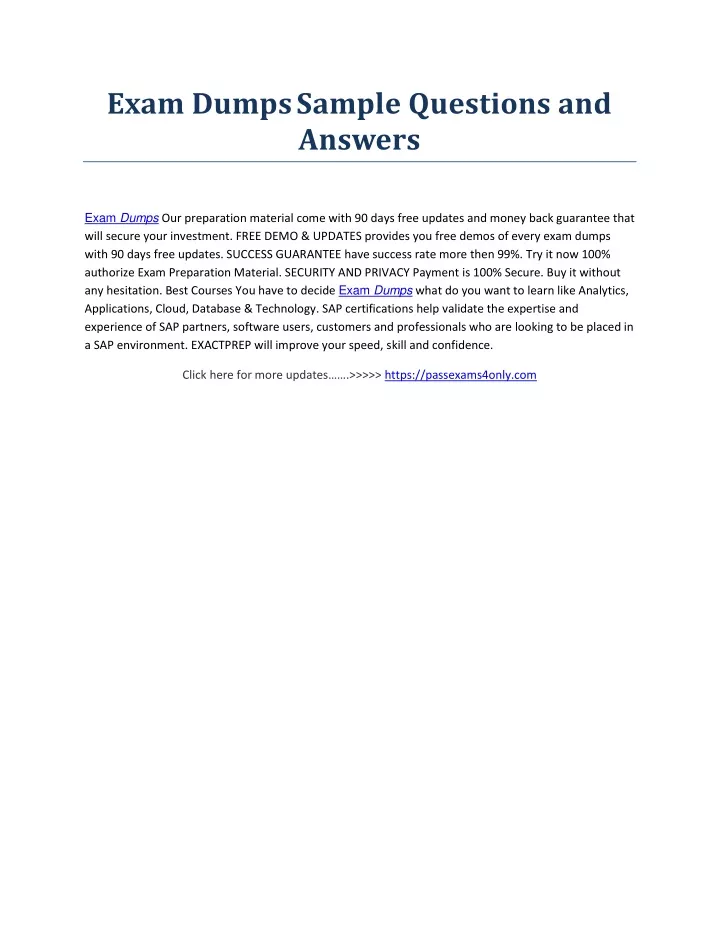 exam dumps sample questions and answers