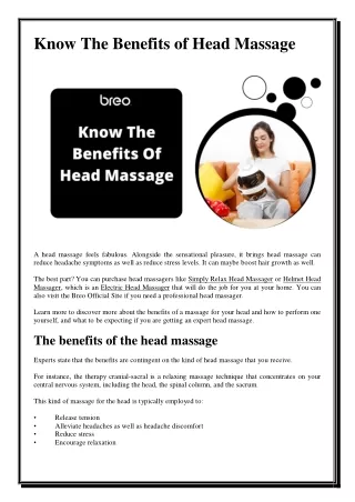 Know The Benefits Of Head Massage