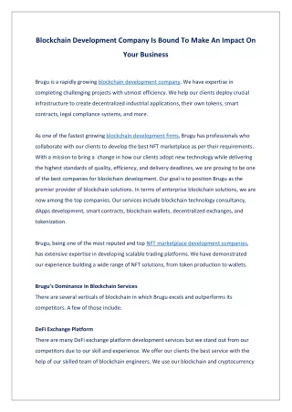 Blockchain Development Company - Brugu Software Solutions