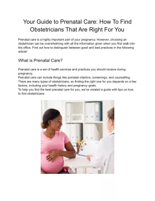 Your Guide to Prenatal Care How To Find Obstetricians That Are Right For You