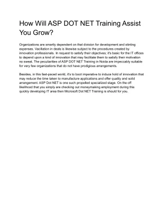 How Will ASP DOT NET Training Assist You Grow