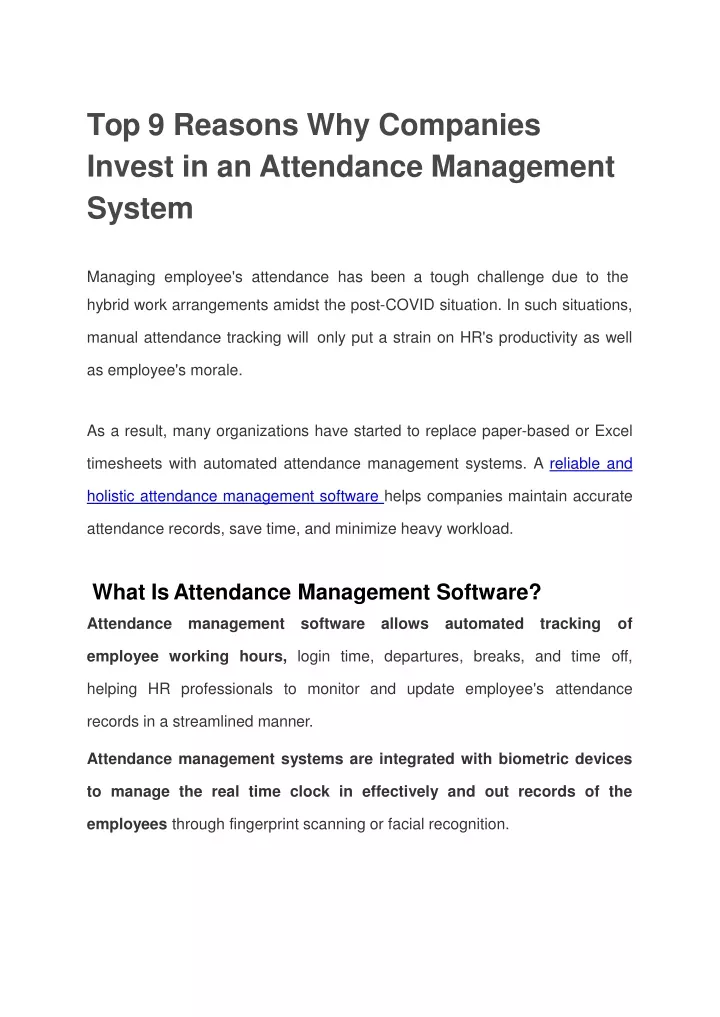 top 9 reasons why companies invest in an attendance management system