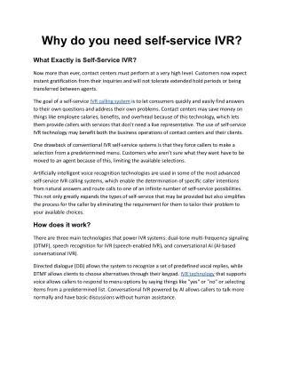 why do you need self service ivr