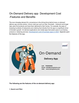 on demand delivery app development cost features
