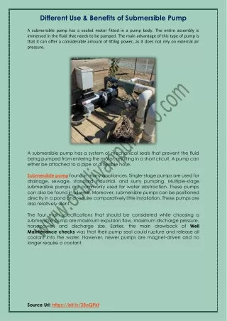 different use benefits of submersible pump