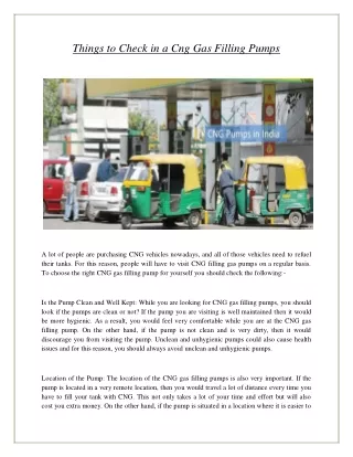 Things to Check in a Cng Gas Filling Pumps