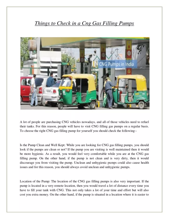 things to check in a cng gas filling pumps