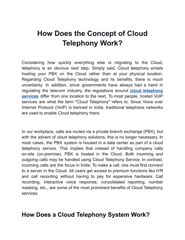 how does the concept of cloud telephony work