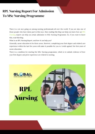 RPL Nursing Report For Admission To MSc Nursing Programme