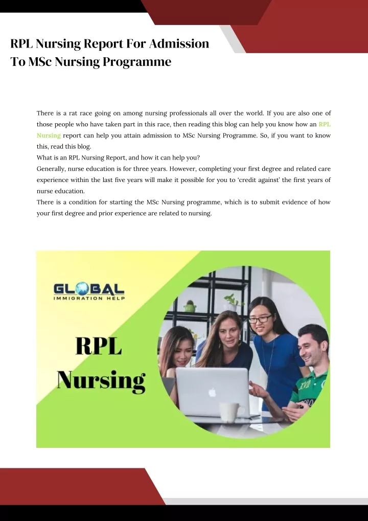 rpl nursing report for admission to msc nursing