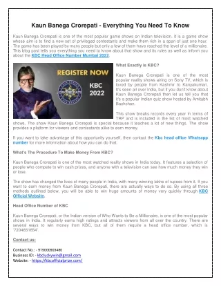 KBC Head Office Number Mumbai 2022