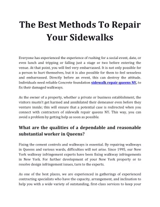 The Best Methods To Repair Your Sidewalks