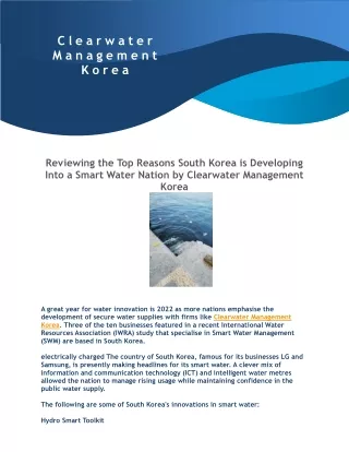 Reviewing the Top Reasons South Korea is Developing Into a Smart Water Nation by Clearwater Management Korea