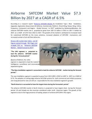a i r b o r n e s a t c o m ma r k e t v a l u e 7 3 billion by 2027 at a cagr of 6 5