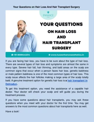 Your Questions on Hair Loss And Hair Transplant Surgery