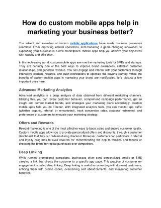 How do Custom Mobile Apps help in Marketing your business better