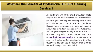 What are the Benefits of Professional Air Duct Cleaning Services