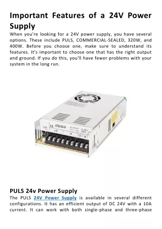 important features of a 24v power supply when