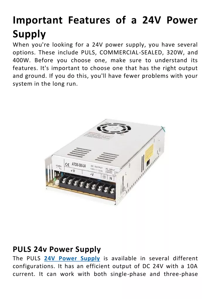 important features of a 24v power supply when