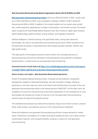 next generation biomanufacturing market augmented