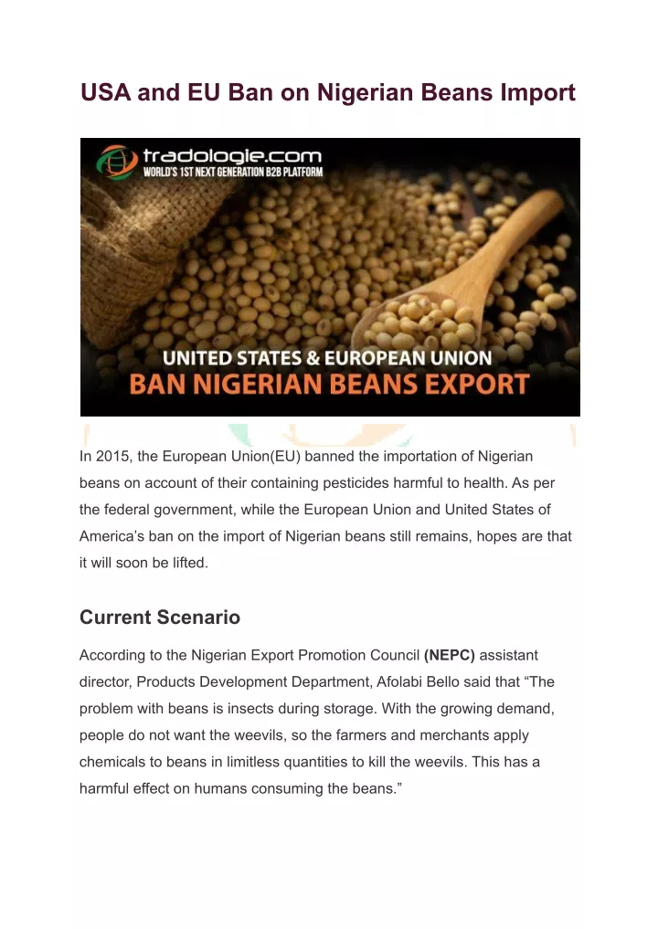 usa and eu ban on nigerian beans import