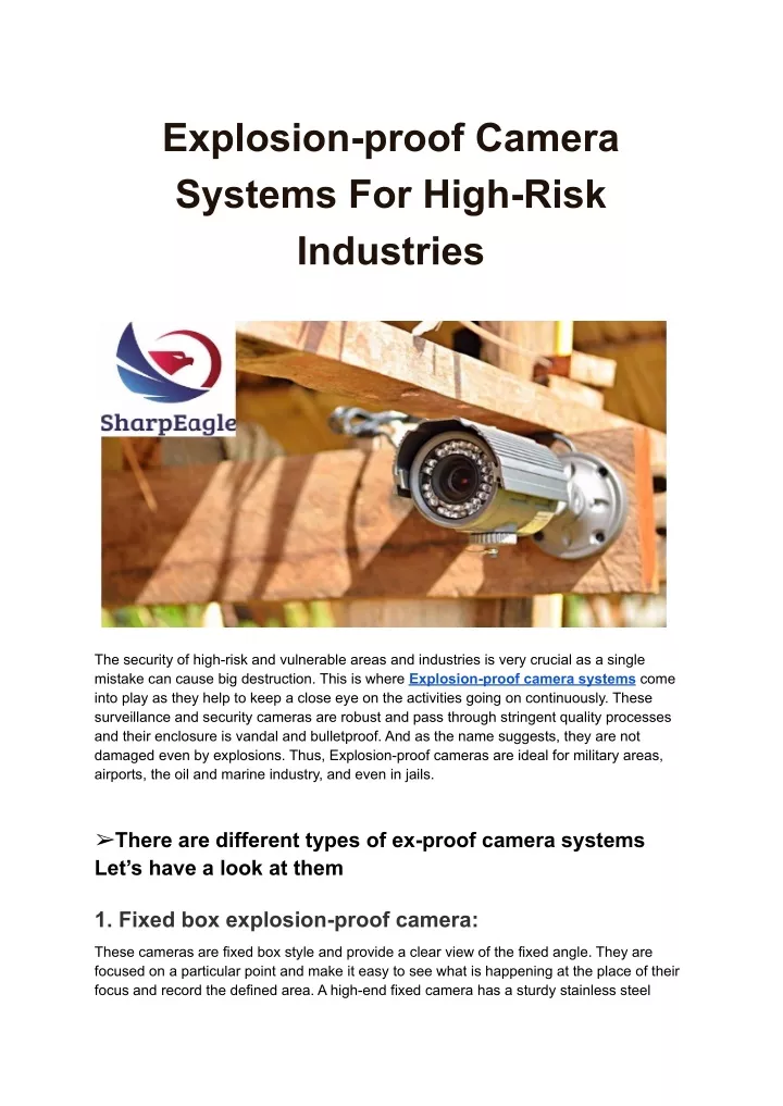 explosion proof camera systems for high risk