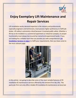 Lift Installation Services in Jaipur