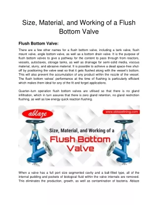 Size, Material, and Working of a Flush Bottom Valve
