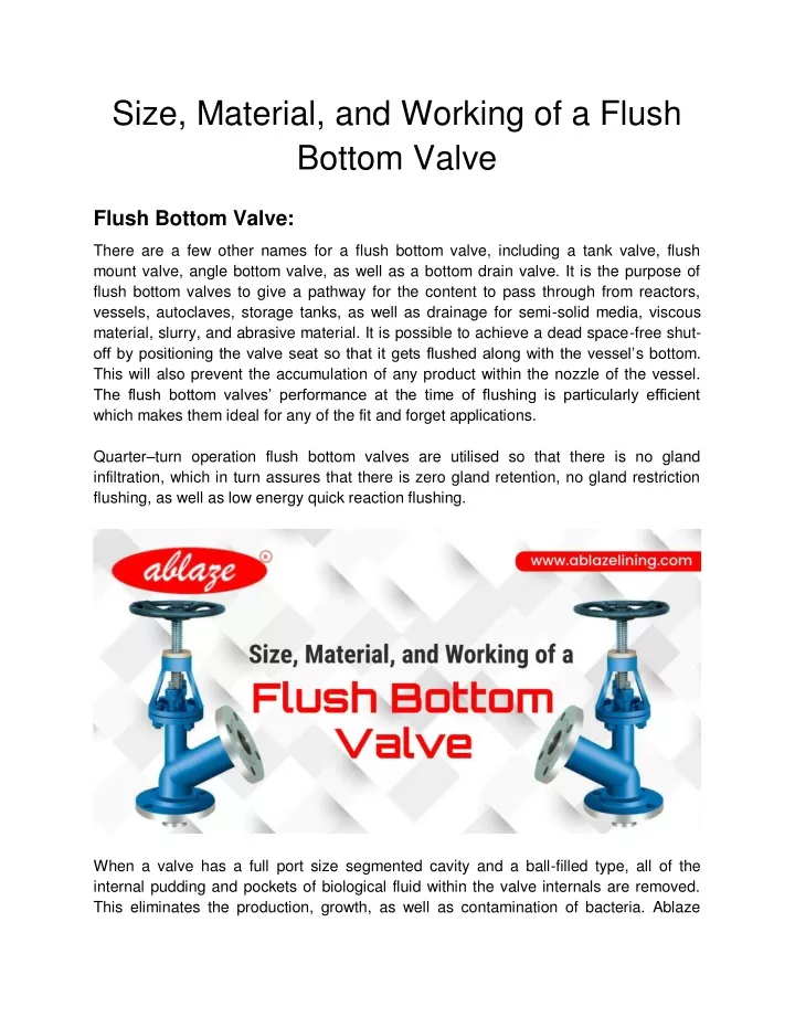 size material and working of a flush bottom valve