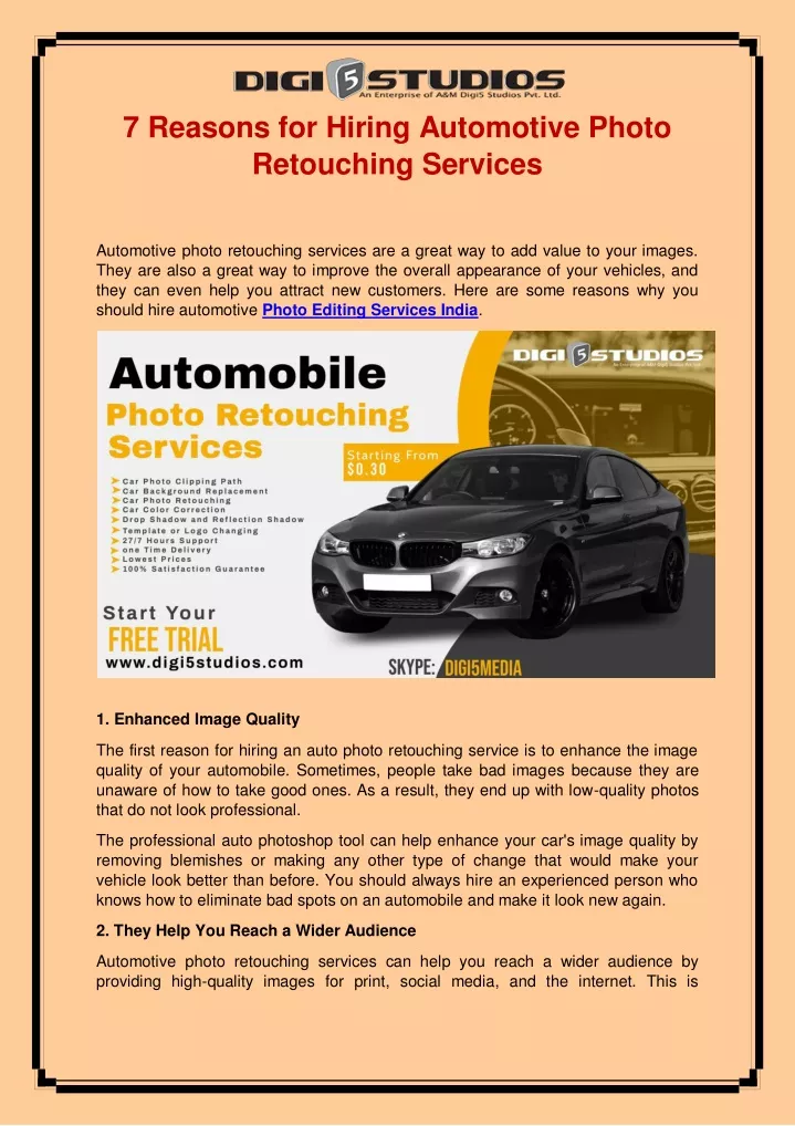 7 reasons for hiring automotive photo retouching