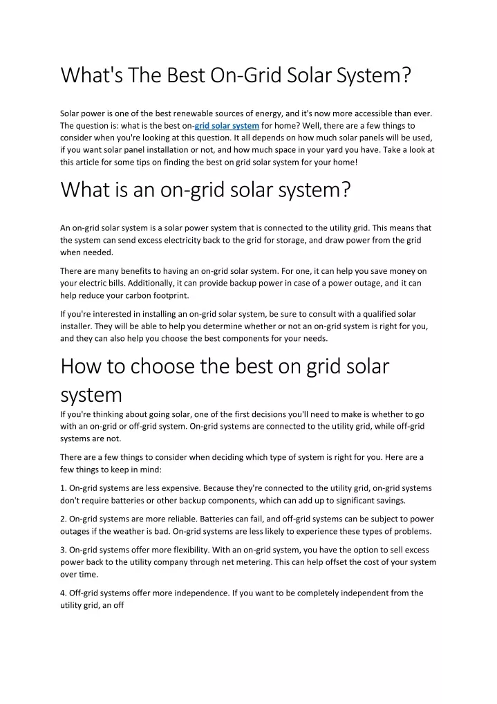 what s the best on grid solar system