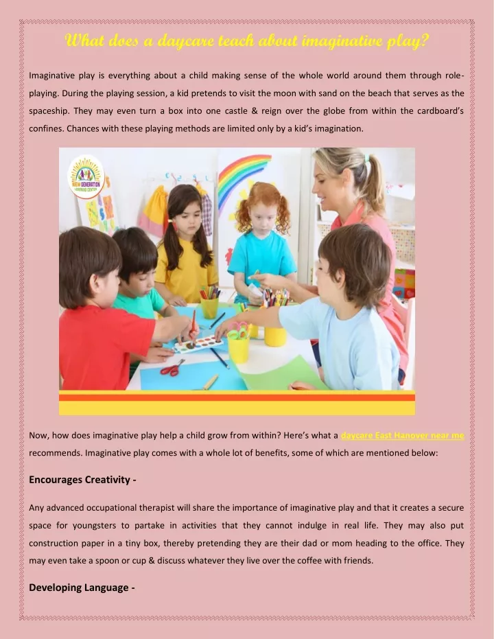 what does a daycare teach about imaginative play