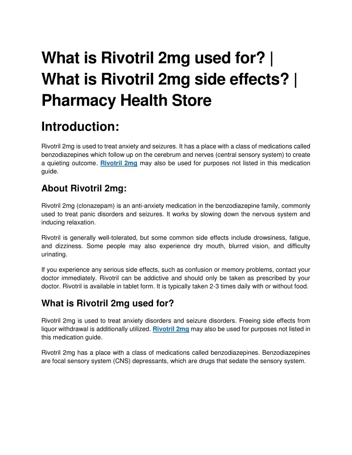 what is rivotril 2mg used for what is rivotril