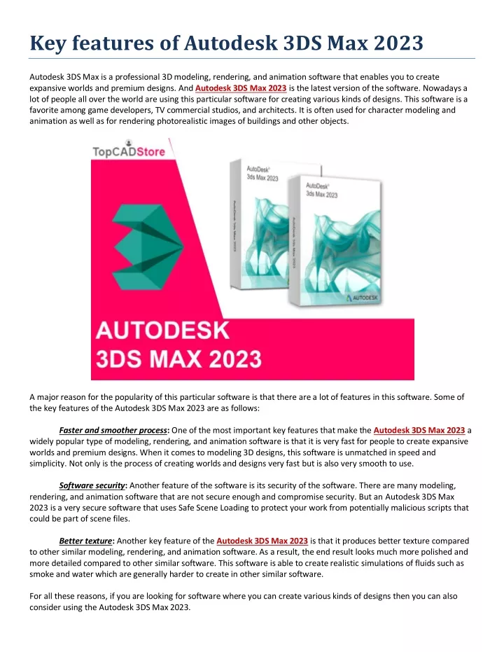 key features of autodesk 3ds max 2023