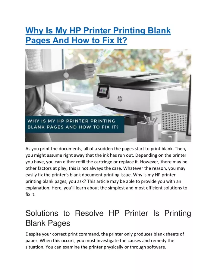 why is my hp printer printing blank pages