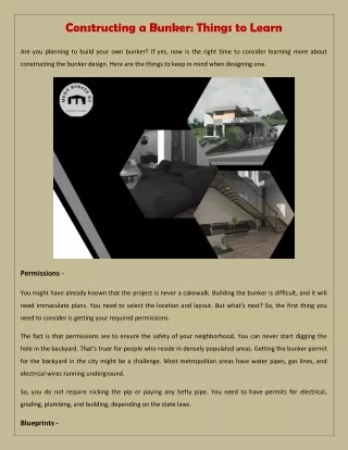 constructing a bunker things to learn