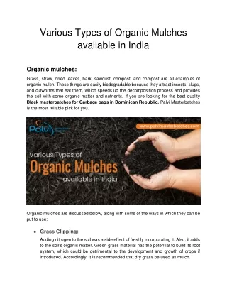 Various Types of Organic Mulches available in India