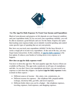Use The App For Daily Expenses To Track Your Income and Expenditure